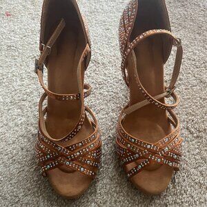 Tan Rhinestone Strappy Dance Heels Women's U.S. Size 7.5